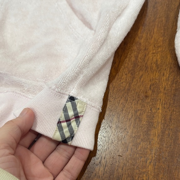 Y2K Burberry London Terry Cloth Feel Light Pink Zip-Up Hoodie - Picture 13 of 14